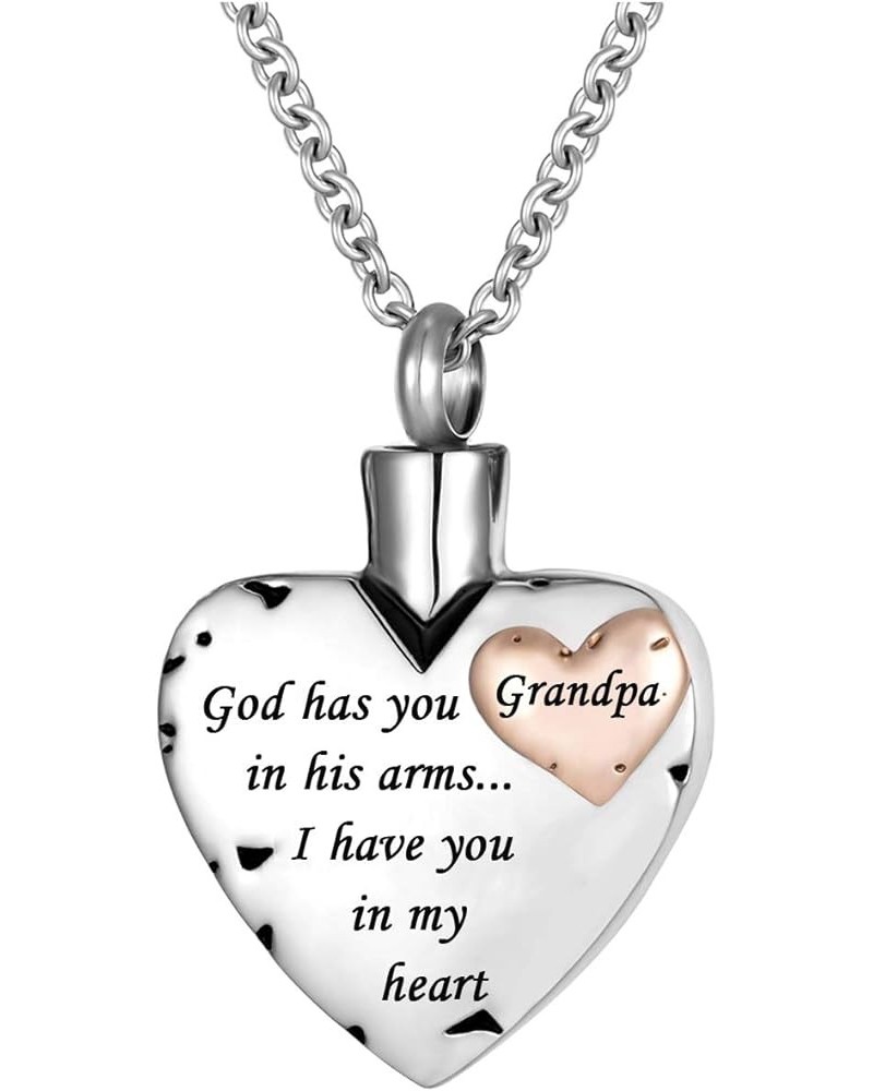 Double Heart Cremation Urn Necklace for Ashes Urn Jewelry Memorial Pendant, God has you in his arms I have you in my heart Gr...