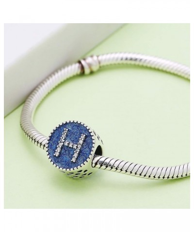 925 Sterling Silver Letter Charms for Pandora Bracelets Blue Enamel Alphabet Initial Beads Jewelry Gift for Women Girls H $10...