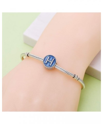 925 Sterling Silver Letter Charms for Pandora Bracelets Blue Enamel Alphabet Initial Beads Jewelry Gift for Women Girls H $10...