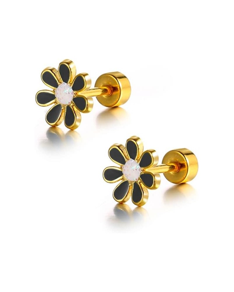 18G Cute Daisy Flower Stud Cartilage Earrings for Women Girls 14K Gold Plated Stainless Steel Enameled Dainty Screw Back Stud...