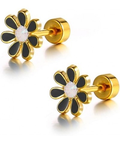 18G Cute Daisy Flower Stud Cartilage Earrings for Women Girls 14K Gold Plated Stainless Steel Enameled Dainty Screw Back Stud...