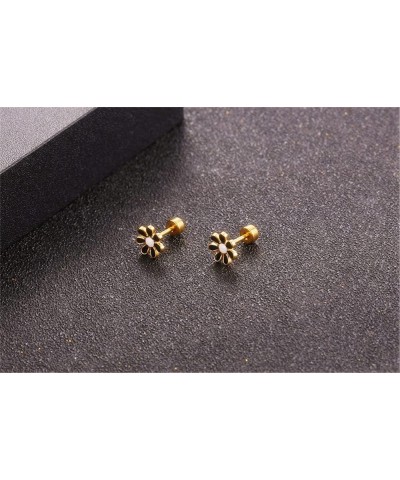 18G Cute Daisy Flower Stud Cartilage Earrings for Women Girls 14K Gold Plated Stainless Steel Enameled Dainty Screw Back Stud...