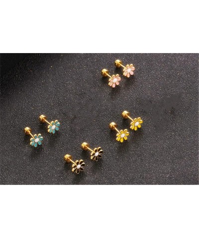 18G Cute Daisy Flower Stud Cartilage Earrings for Women Girls 14K Gold Plated Stainless Steel Enameled Dainty Screw Back Stud...