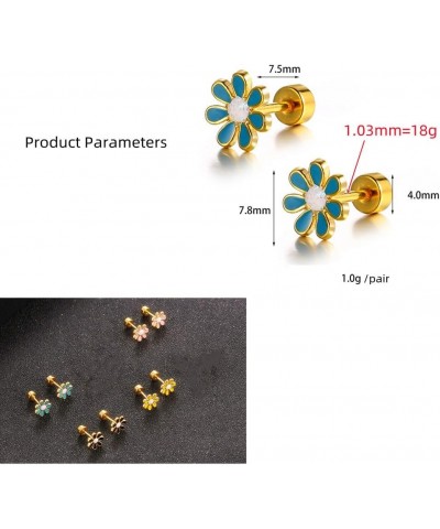 18G Cute Daisy Flower Stud Cartilage Earrings for Women Girls 14K Gold Plated Stainless Steel Enameled Dainty Screw Back Stud...