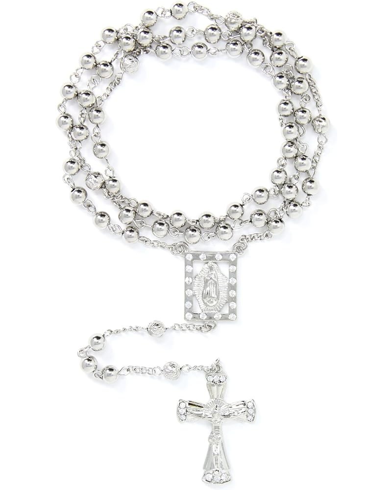 6mm CCB Beads Alloy Crucifix Cross Pendant Rosary Catholic Necklace 20 R2R-SILVER $10.59 Necklaces