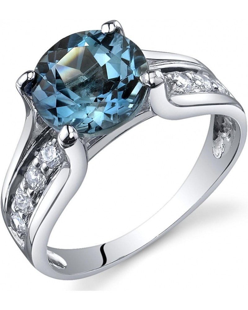 London Blue Topaz Cathedral Solitaire Ring for Women 925 Sterling Silver, Natural Gemstone Birthstone, 2.25 Carats Round Shap...