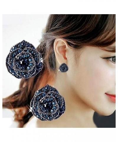 Fashionn Charming Earring for Women Girls Exquisite Jewelry for Party Visiting Fashion Women Blue Flower Rhinestone Ear Stud ...