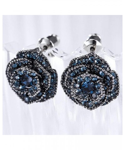 Fashionn Charming Earring for Women Girls Exquisite Jewelry for Party Visiting Fashion Women Blue Flower Rhinestone Ear Stud ...