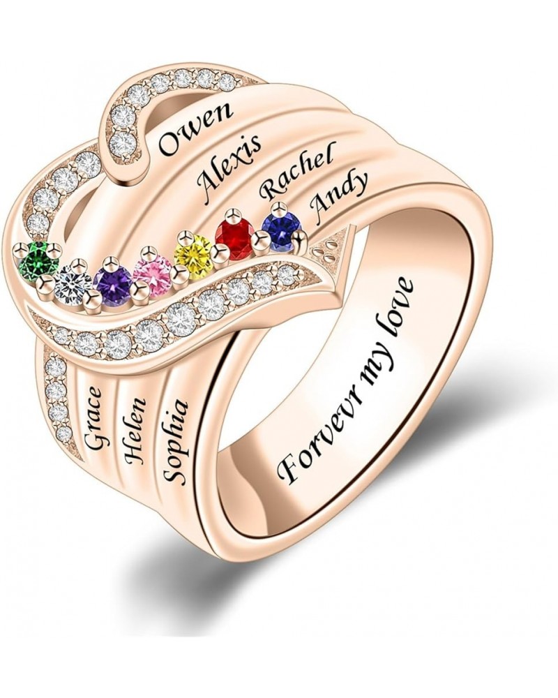 Personalized Mothers Rings with Simulated Birthstones Engraved 1-8 Family Names Mother's Day Rings Custom Love Heart Family R...