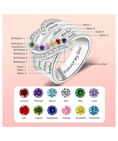 Personalized Mothers Rings with Simulated Birthstones Engraved 1-8 Family Names Mother's Day Rings Custom Love Heart Family R...