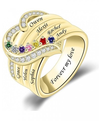 Personalized Mothers Rings with Simulated Birthstones Engraved 1-8 Family Names Mother's Day Rings Custom Love Heart Family R...