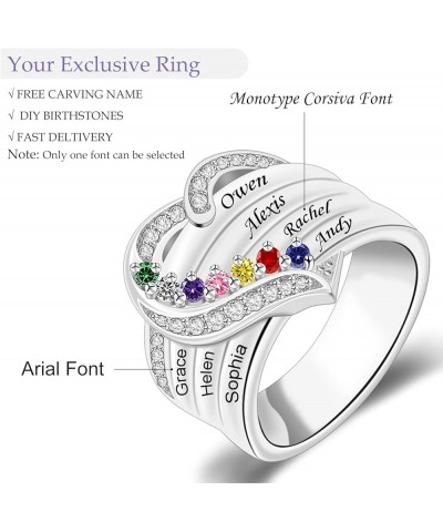 Personalized Mothers Rings with Simulated Birthstones Engraved 1-8 Family Names Mother's Day Rings Custom Love Heart Family R...