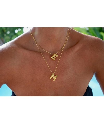 Bubble Letter Necklace for Women, 18k Gold Plated Balloon Minimalist Initial Pendant Alphabet Trendy Dainty Necklaces for Tee...