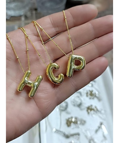 Bubble Letter Necklace for Women, 18k Gold Plated Balloon Minimalist Initial Pendant Alphabet Trendy Dainty Necklaces for Tee...