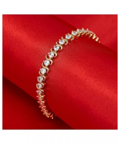 24k Gold Plated 7mm White Cubic Zirconia Diamond Classic Style Tennis Bracelet for Women | Gold Bracelets for Women | Size 7-...