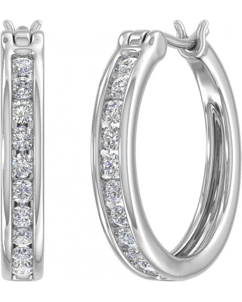 1/2 Carat Channel Set Diamond Hoop Earrings in 10K Solid Gold White Gold $137.35 Earrings