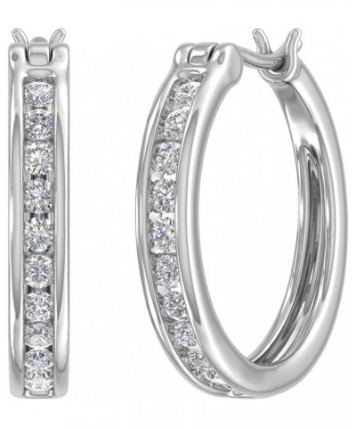 1/2 Carat Channel Set Diamond Hoop Earrings in 10K Solid Gold White Gold $137.35 Earrings