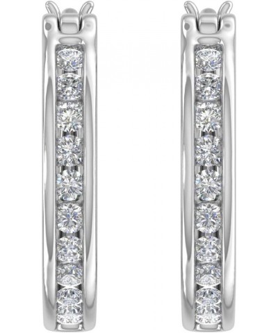 1/2 Carat Channel Set Diamond Hoop Earrings in 10K Solid Gold White Gold $137.35 Earrings