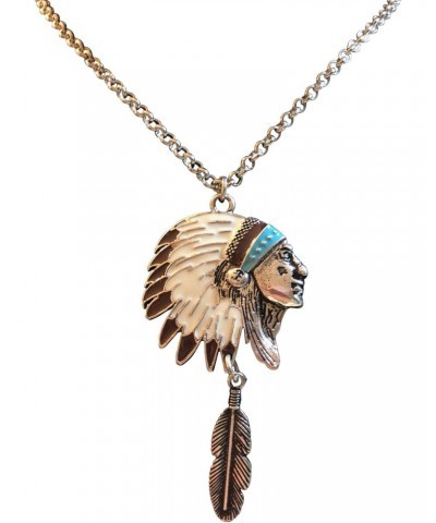 Silver Painted Indian Chief Headdress Pendant, with Feather Detail Gift Boxed $10.12 Necklaces