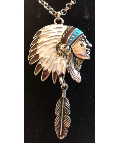 Silver Painted Indian Chief Headdress Pendant, with Feather Detail Gift Boxed $10.12 Necklaces