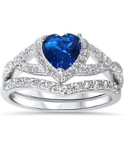 His Hers Sterling Blue Sapphire CZ Bridal Wedding Band Engagement Ring Set Him Her Thin Blue Line Her 12 - His 10 $42.75 Sets