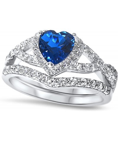 His Hers Sterling Blue Sapphire CZ Bridal Wedding Band Engagement Ring Set Him Her Thin Blue Line Her 12 - His 10 $42.75 Sets