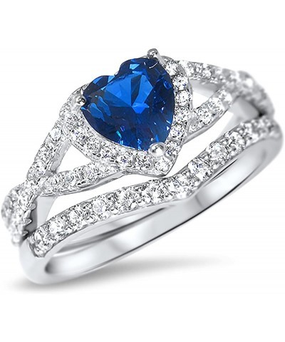 His Hers Sterling Blue Sapphire CZ Bridal Wedding Band Engagement Ring Set Him Her Thin Blue Line Her 12 - His 10 $42.75 Sets