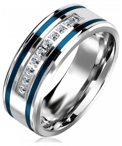 His Hers Sterling Blue Sapphire CZ Bridal Wedding Band Engagement Ring Set Him Her Thin Blue Line Her 12 - His 10 $42.75 Sets