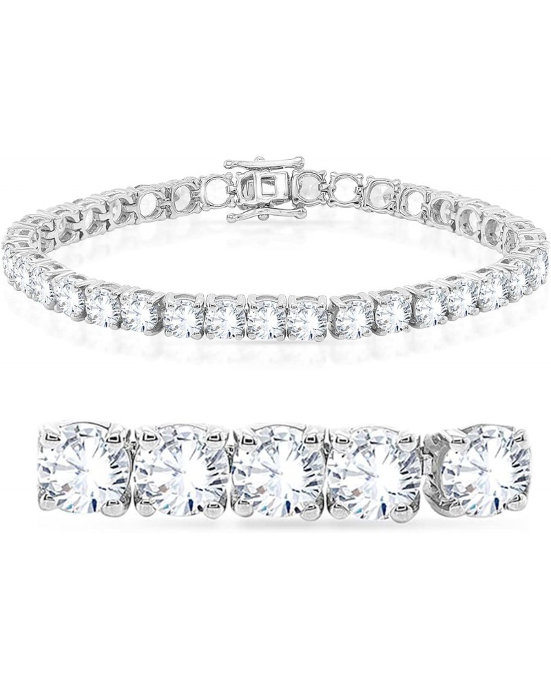 5mm Round Cut Simulated Sparkling White Cubic Zirconia Unisex Tennis Bracelet 14K White Gold Plated Sterling Silver 8" Inch B...