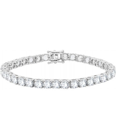 5mm Round Cut Simulated Sparkling White Cubic Zirconia Unisex Tennis Bracelet 14K White Gold Plated Sterling Silver 8" Inch B...