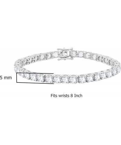 5mm Round Cut Simulated Sparkling White Cubic Zirconia Unisex Tennis Bracelet 14K White Gold Plated Sterling Silver 8" Inch B...