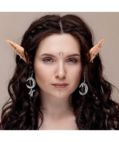 Elf Cosplay Ears with Fairy Earrings Set - Soft-Pointed Elf Ears and Silver Dangle Angel Earrings Vintage Ear Cuffs for Women...