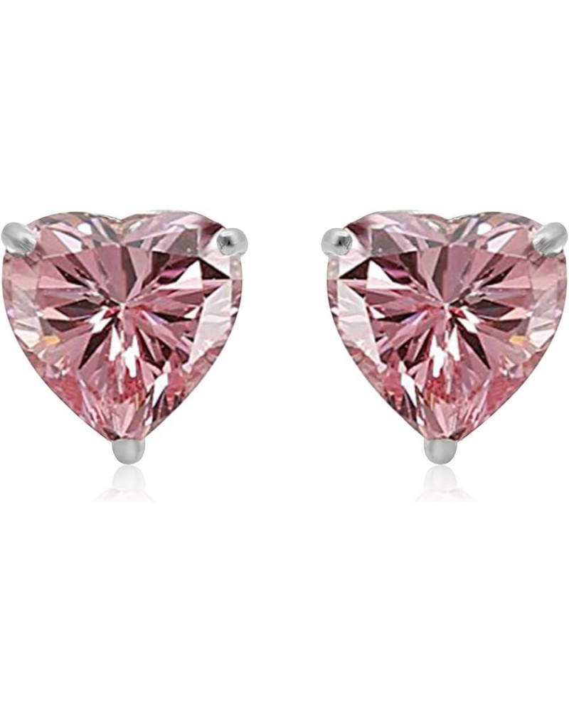 Heart Stud Earrings with 6MM Cubic Zirconia in 10K White Gold pink cubic zirconia $27.89 Earrings