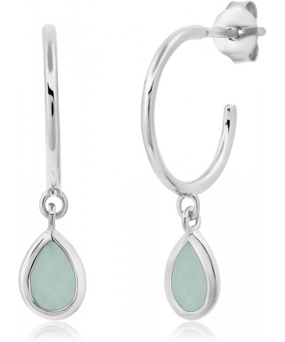 Gemstone Hoop Birthstone Earrings for Women | Real 14k Gold Plated 925 Sterling Silver Earrings – 1" Open Hoops with Teardrop...