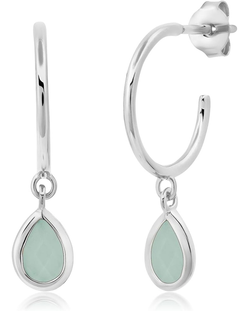 Gemstone Hoop Birthstone Earrings for Women | Real 14k Gold Plated 925 Sterling Silver Earrings – 1" Open Hoops with Teardrop...