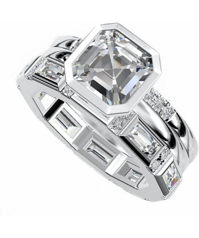 Stackable Rings for Women, 925 Sterling Silver 18K Real Gold Plated 3.8 Carat DF Color VVS Clarity Asscher Cut Moissanite Eng...