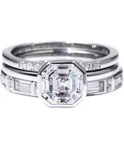 Stackable Rings for Women, 925 Sterling Silver 18K Real Gold Plated 3.8 Carat DF Color VVS Clarity Asscher Cut Moissanite Eng...