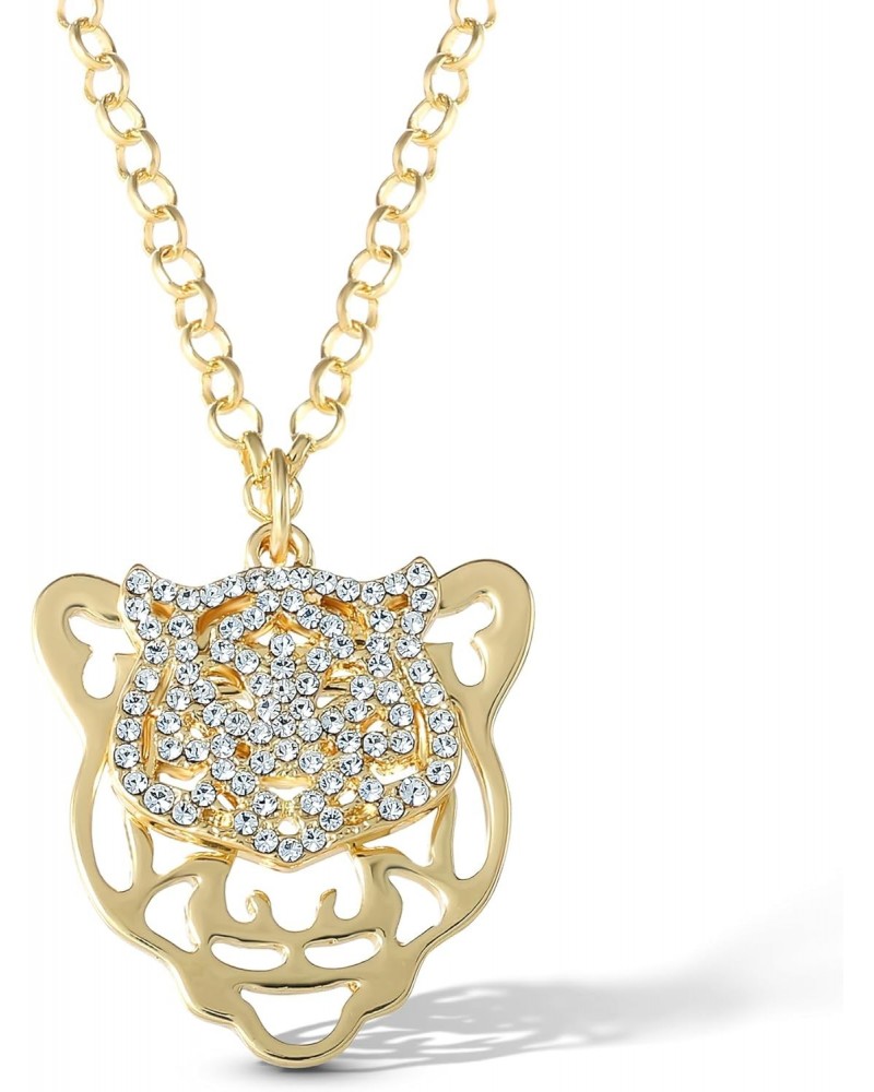 Womens Tiger Necklace 17" + 2" - Gold-Tone Tiger Pendant Necklace with Rhinestones $12.98 Necklaces