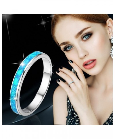 Mens Women Wedding Rings Fashion Jewelry Engagement Rings Opal Sapphire Bridal Band Promise Rings (White, 10) Blue 10 $5.93 O...