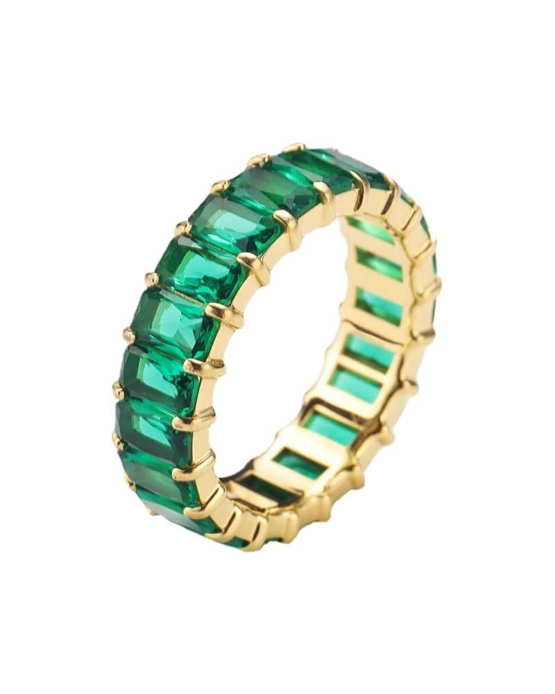 Women's Stainless Steel Colorful Zircon Gemstone Ring Size 6-10 8 Gold-Green $10.25 Rings