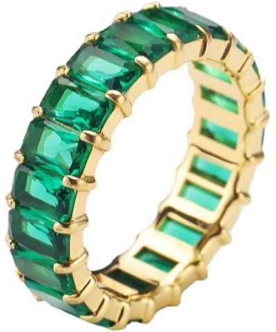 Women's Stainless Steel Colorful Zircon Gemstone Ring Size 6-10 8 Gold-Green $10.25 Rings