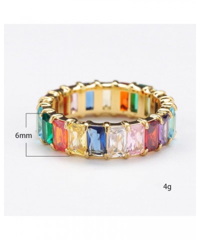 Women's Stainless Steel Colorful Zircon Gemstone Ring Size 6-10 8 Gold-Green $10.25 Rings