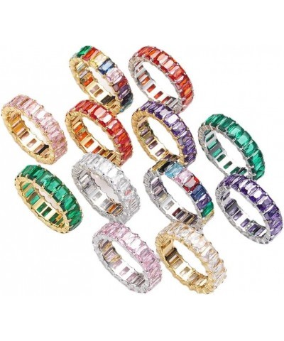 Women's Stainless Steel Colorful Zircon Gemstone Ring Size 6-10 8 Gold-Green $10.25 Rings