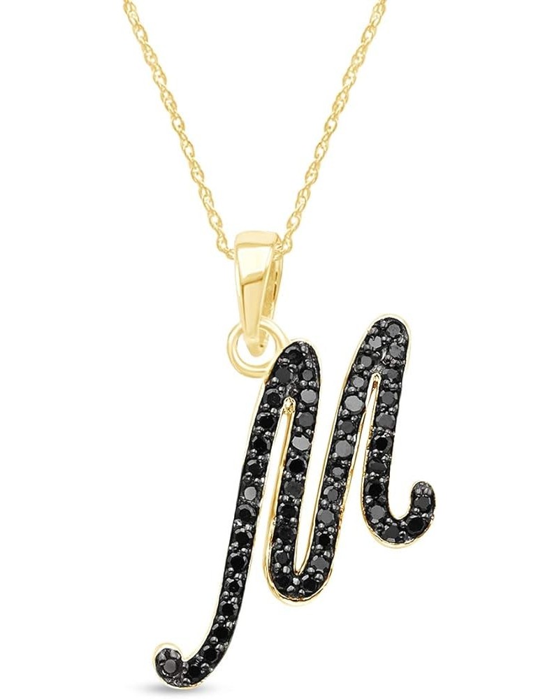 1/4 Carat Round Cut Natural Black diamond Initial Alphabet Letter Pendant Nacklace In 14K Gold Over Sterling Silver (0.25 Ctt...