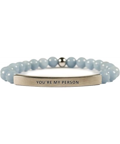 Love Collection Unisex Stretchable Bracelets (YOU'RE MY PERSON) Blue Angelite $23.08 Bracelets