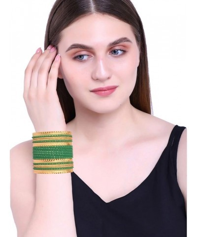 Indian Bangle Set Rhinestone Crystal Boho Oxidized Bracelet Metal Bangle Set Jewelry for Women Green (Set of 20 Pcs) 2-2 $12....