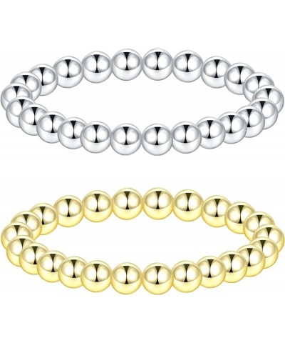 Gold Beaded Bracelets 18K Gold/Silver Plated Stackable Bracelets for Women Non Tarnish Stretch Bracelets Set 6.7 Inches Style...