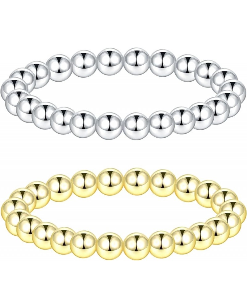 Gold Beaded Bracelets 18K Gold/Silver Plated Stackable Bracelets for Women Non Tarnish Stretch Bracelets Set 6.7 Inches Style...