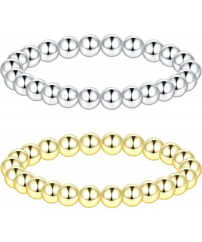 Gold Beaded Bracelets 18K Gold/Silver Plated Stackable Bracelets for Women Non Tarnish Stretch Bracelets Set 6.7 Inches Style...