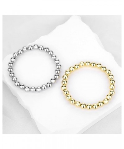 Gold Beaded Bracelets 18K Gold/Silver Plated Stackable Bracelets for Women Non Tarnish Stretch Bracelets Set 6.7 Inches Style...